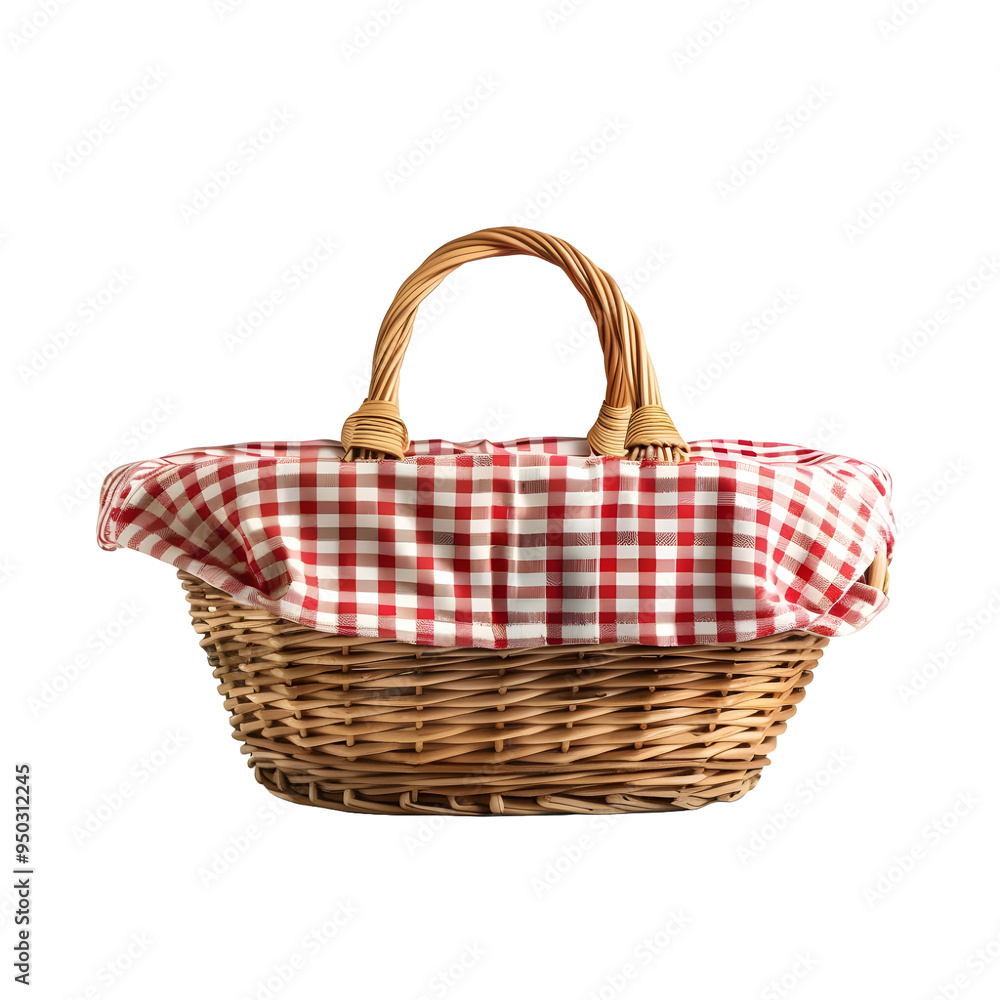 Wicker Picnic Basket with Red and White Gingham Lining Wicker Picnic Basket with Red and White Gingham Lining
