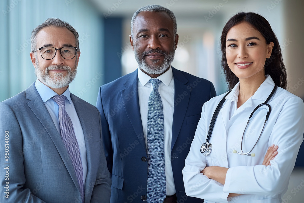 Three people posing for a photo, one of whom is a doctor Three people posing for a photo, one of whom is a doctor
