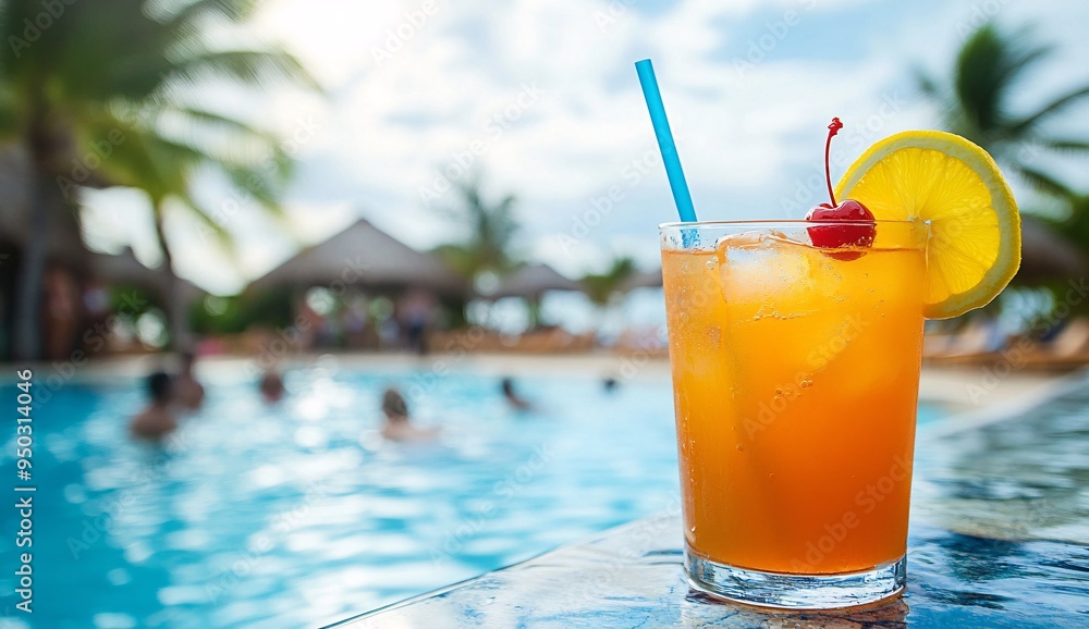 Tropical Cocktail by the Pool at Sunset Tropical Cocktail by the Pool at Sunset