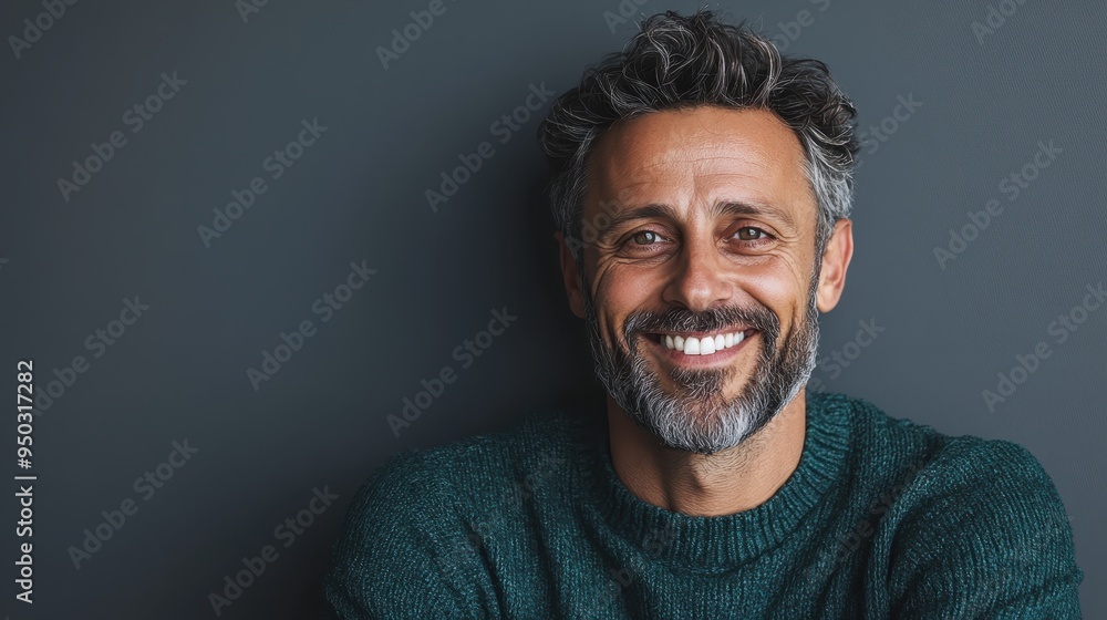 A happy gray-haired man with a beard is smiling warmly at the camera, wearing a green sweater. He is against a dark background and appears joyful and approachable. A happy gray-haired man with a beard is smiling warmly at the camera, wearing a green sweater. He is against a dark background and appears joyful and approachable.