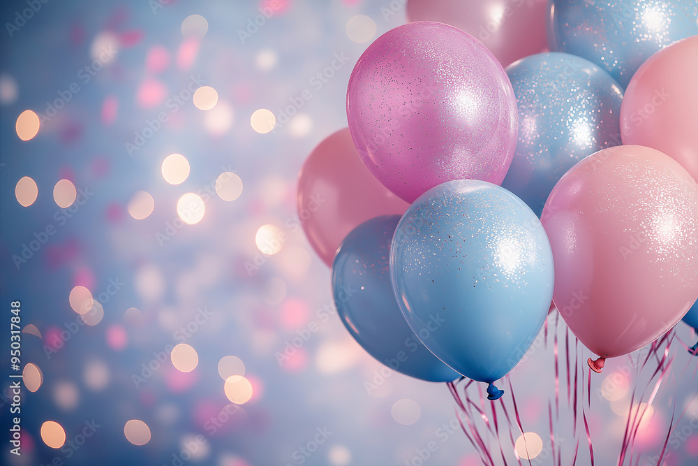 Pink and Blue Balloons with Soft Bokeh Background Creating a Festive and Joyful Celebration Scene Pink and Blue Balloons with Soft Bokeh Background Creating a Festive and Joyful Celebration Scene