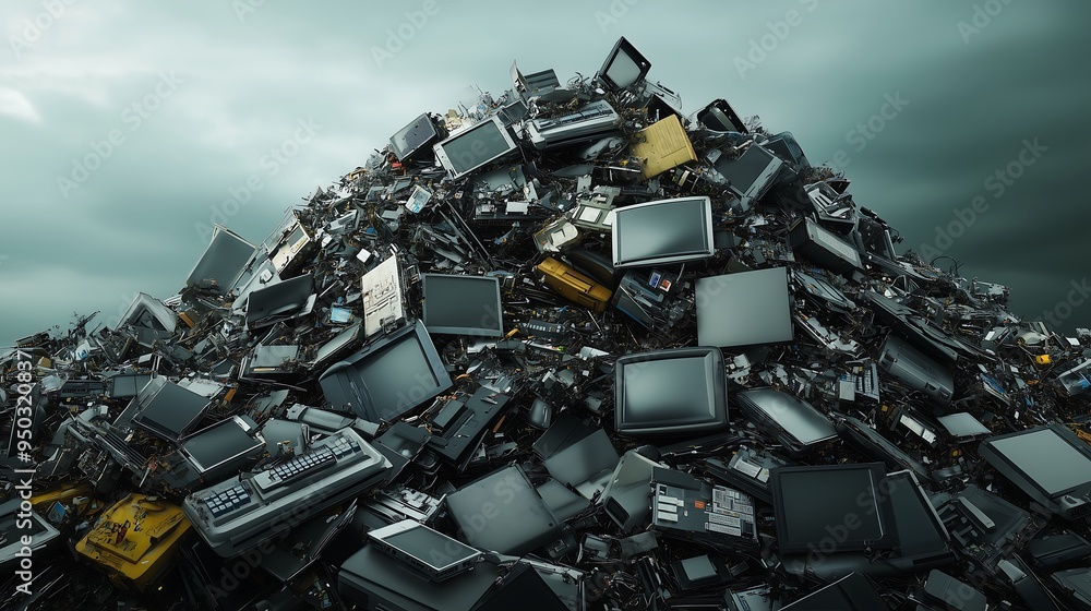 A mountain of discarded electronic devices. A mountain of discarded electronic devices.
