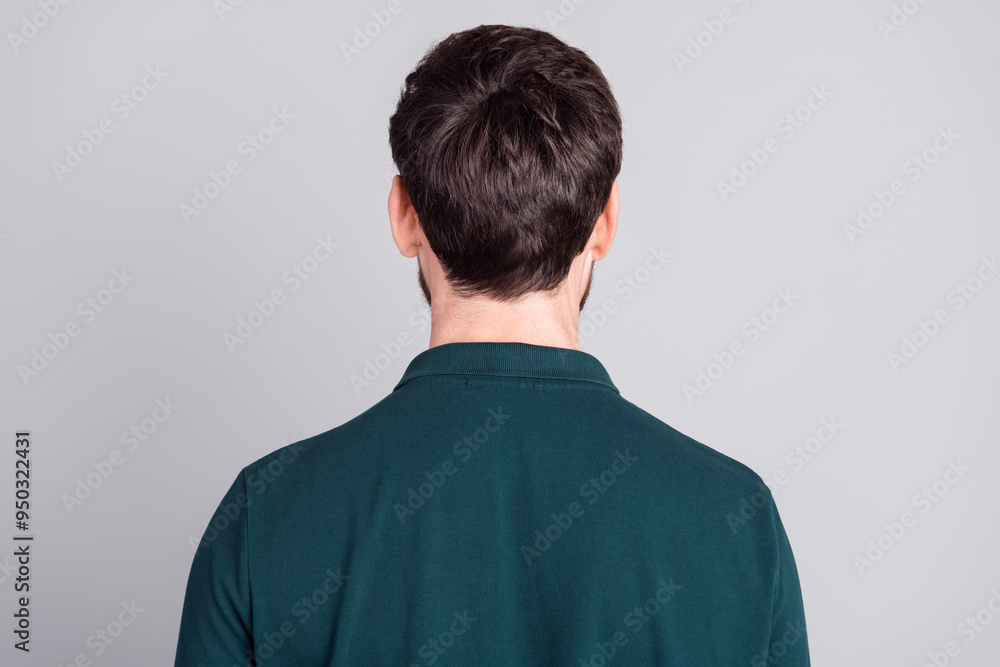 Photo of attractive nice man wear stylish green clothes isolated on gray color background Photo of attractive nice man wear stylish green clothes isolated on gray color background