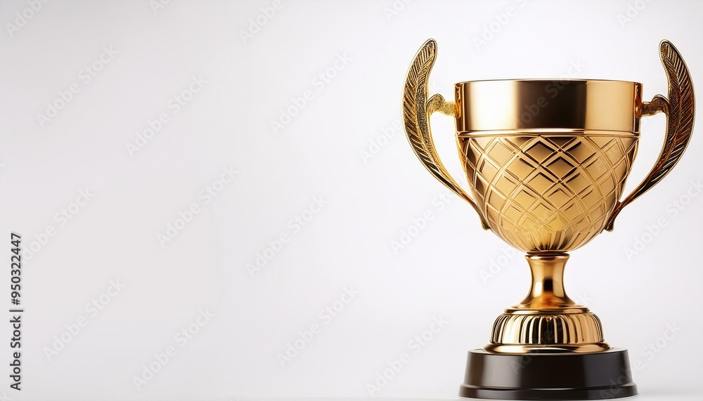 Golden trophy cup on white background. copy space for text.
Golden trophy cup on white background. copy space for text.