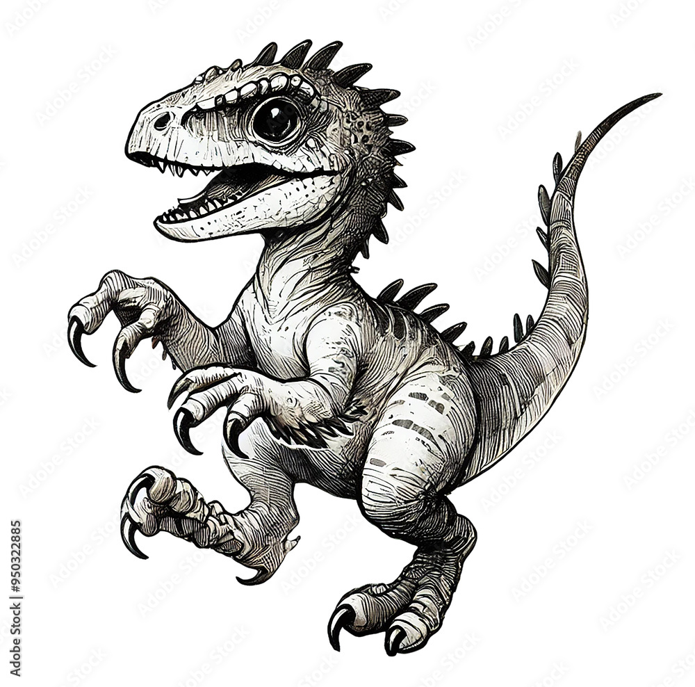Fototapeta premium baby Velociraptor monster mid-swipe with its claws, looking fierce and agile