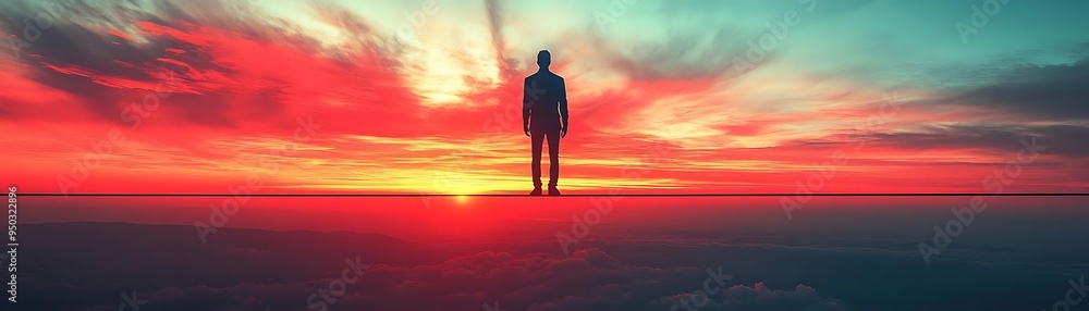 Silhouette of a Man Standing on a Line in the Sky Illustration Silhouette of a Man Standing on a Line in the Sky Illustration