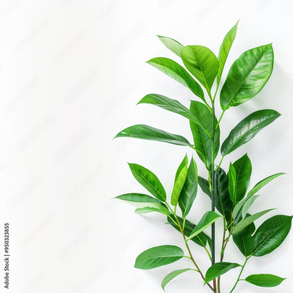 Fototapeta premium Vibrant Green Leaves in Minimalist Setting, Capturing the Essence of Nature’s Simplicity and Elegance