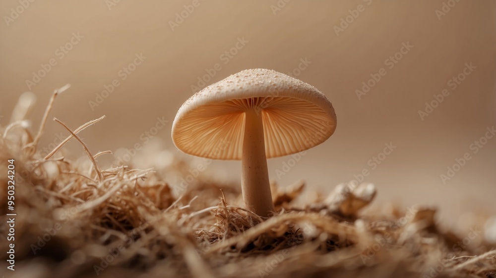 minimalist mushroom using gills close up over a beige background. minimalist mushroom using gills close up over a beige background.