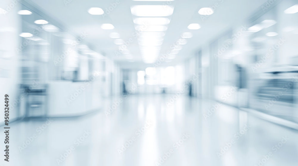 A blurred image of a modern hospital hallway with bright lighting, representing healthcare and medical environment. A blurred image of a modern hospital hallway with bright lighting, representing healthcare and medical environment.