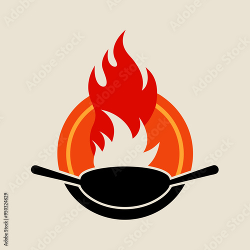 Fire frying pan logo design for restaurant
