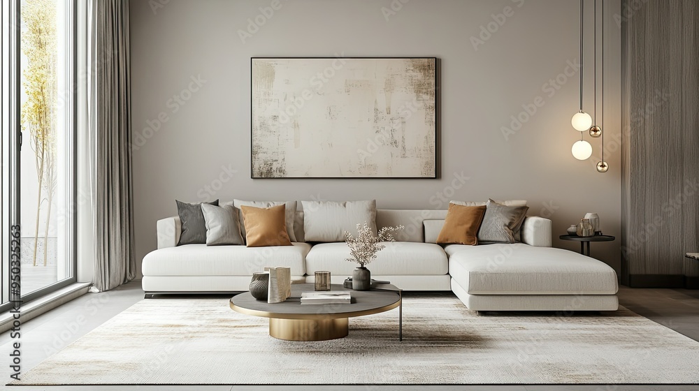 A contemporary living room with an L-shaped sofa, enhanced by chic wall art, creating a cozy atmosphere. A contemporary living room with an L-shaped sofa, enhanced by chic wall art, creating a cozy atmosphere.