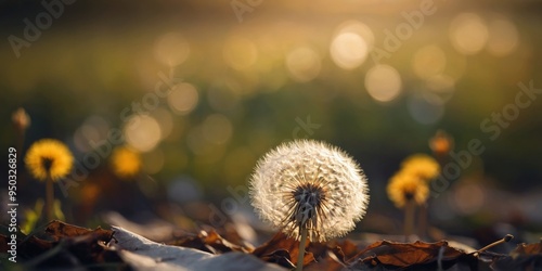 Tranquil scene featuring dandelion within fall sunshine.