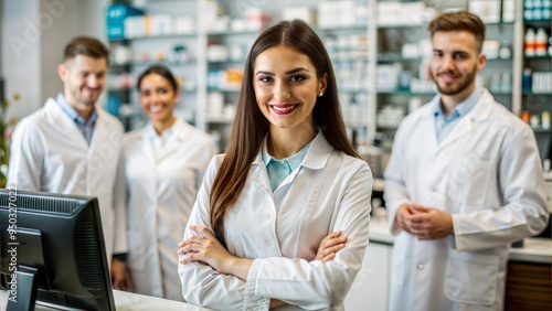 smiling portrait of young beautiful female pharmacy