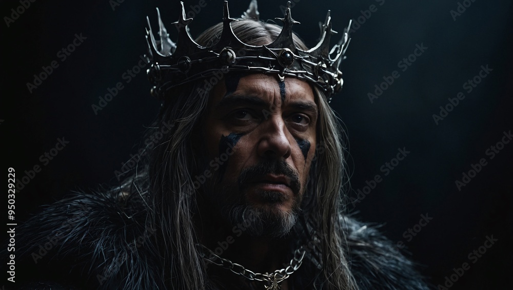 Dark portrait of a king wearing a crown of thorns. Dark portrait of a king wearing a crown of thorns.