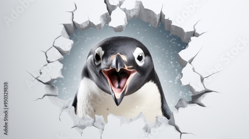 Excited Penguin Breaking Through Wall