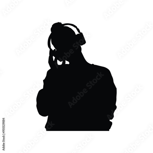 Silhouette of a girl listening to songs on headphone illustration graphic