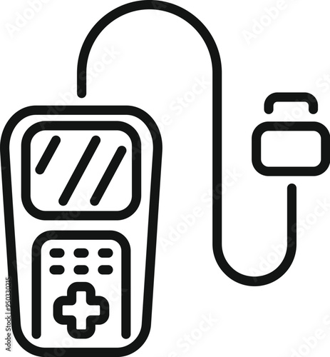 Line style icon of a glucometer device measuring blood sugar level, healthcare and diabetes concept