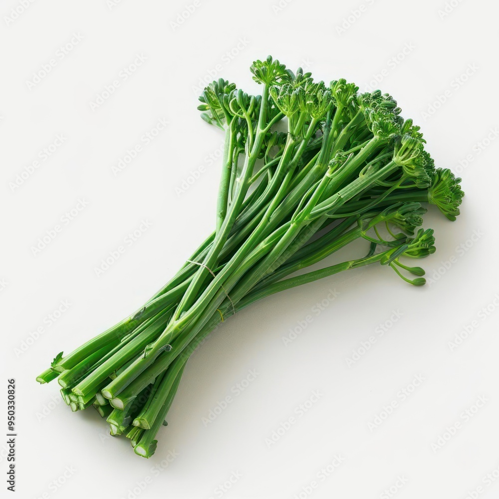 Four green, freshly cut broccoli florets on a light background. Four green, freshly cut broccoli florets on a light background.