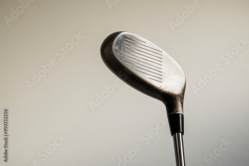 Closeup of a golf club head on white background, ideal for golf enthusiasts and athletes photo