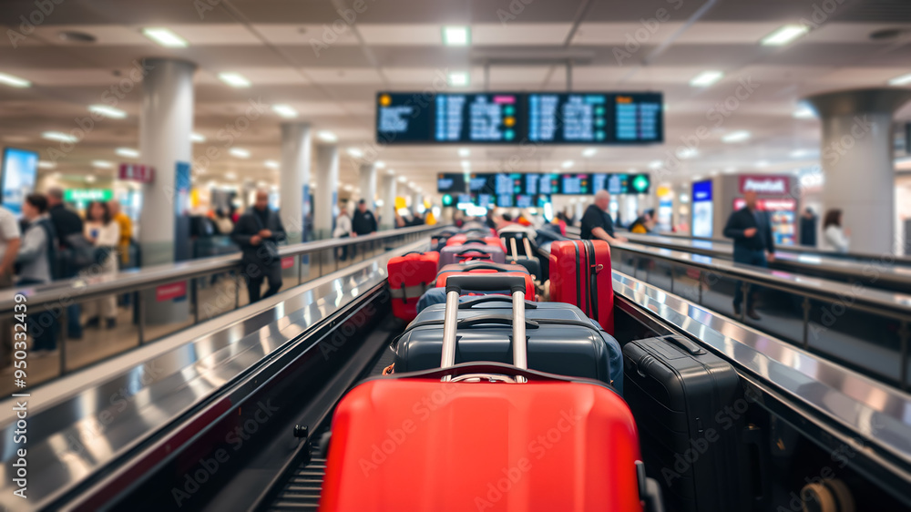 Fototapeta premium Luggage Carousel with Colorful Suitcases