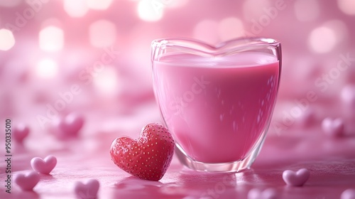 Delectable Strawberry Milk in a Heart Shaped Glass for Romantic Indulgence