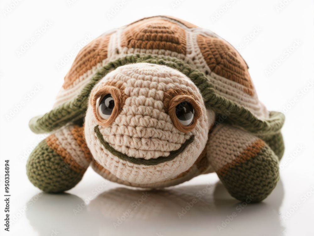 Obraz premium Adorable Handcrafted Crochet Turtle Plush with Realistic Design and Big Eyes.