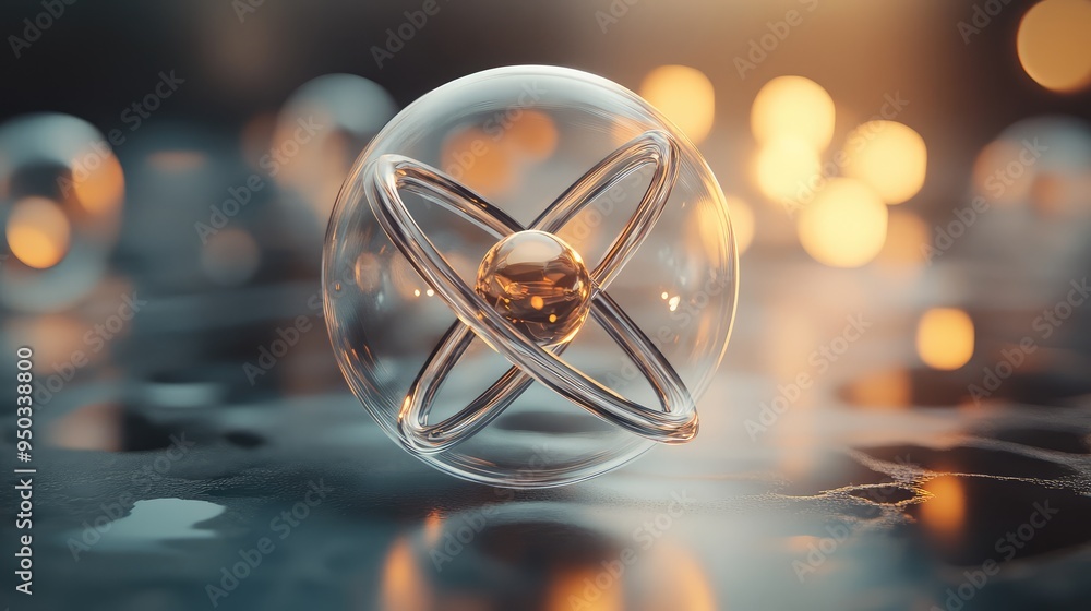 Minimalist 3D atom with soft lighting and transparent elements, showcasing clean lines and a modern aesthetic. Minimalist 3D atom with soft lighting and transparent elements, showcasing clean lines and a modern aesthetic.