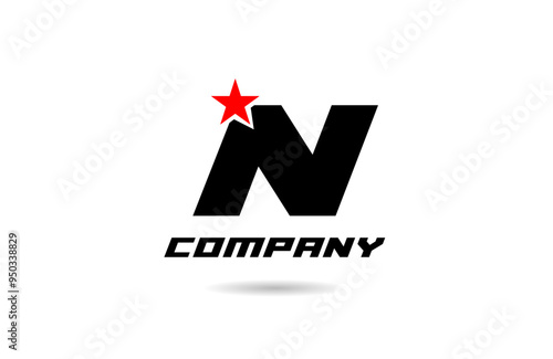 black and white N letter alphabet logo icon design with red star suitable for a business or company