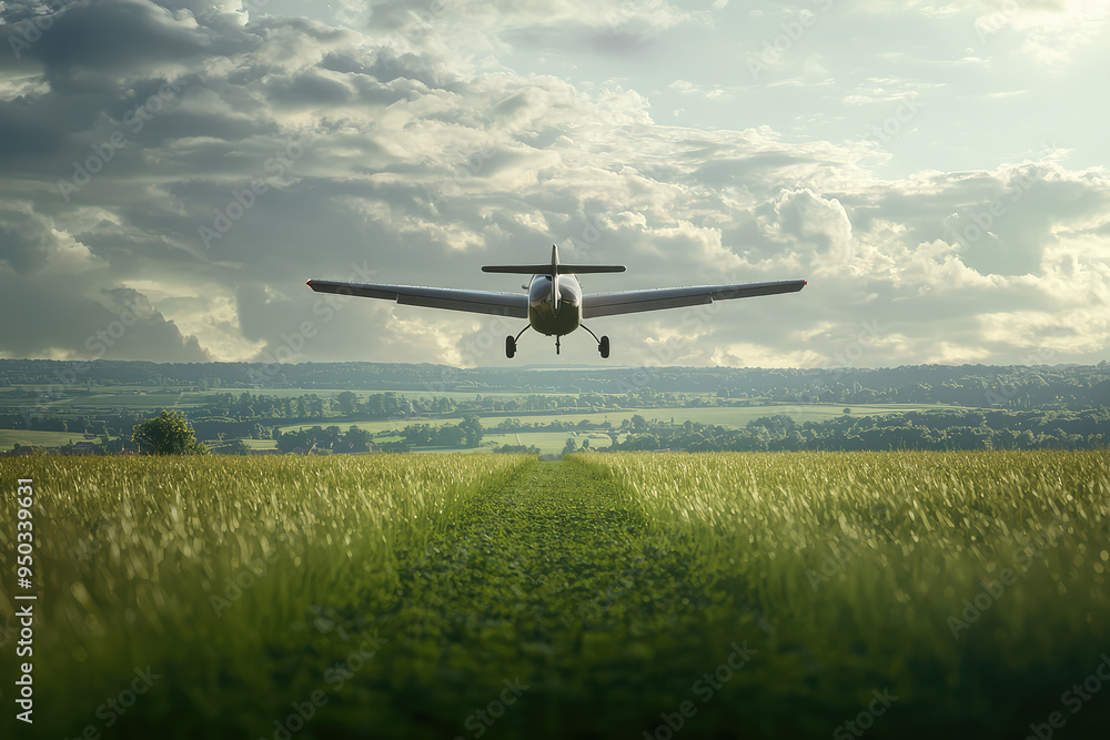 A mesmerizing scene as a small propeller plane ascends majestically, surrounded by lush landscapes and dramatic skies above. A mesmerizing scene as a small propeller plane ascends majestically, surrounded by lush landscapes and dramatic skies above.