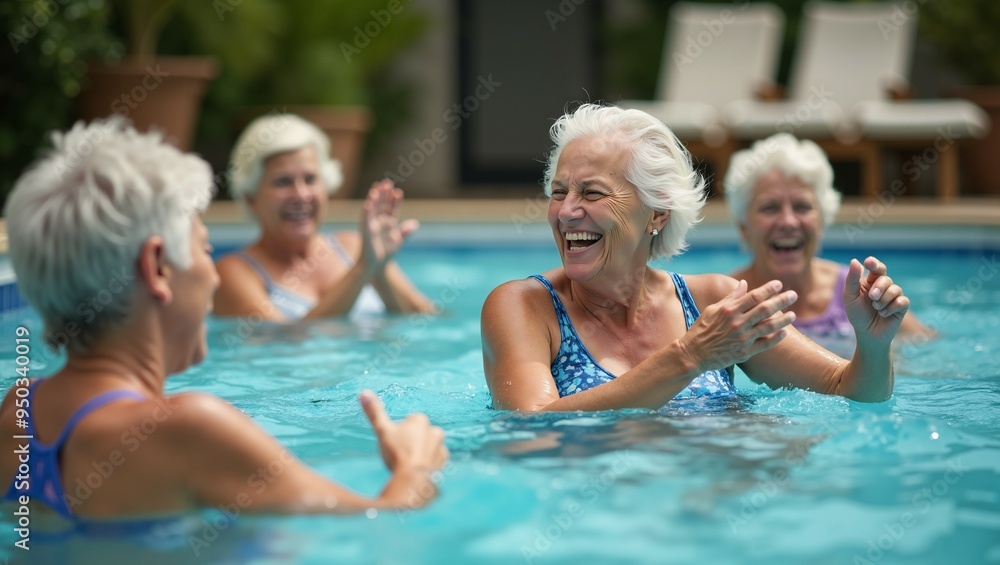 Senior women exercising in a swimming pool Senior women exercising in a swimming pool