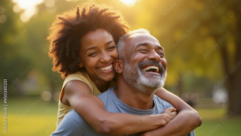 Fototapeta premium Happy helthy family embracing in a park. 