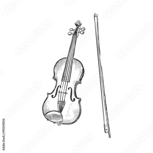 violin vector line art illustration