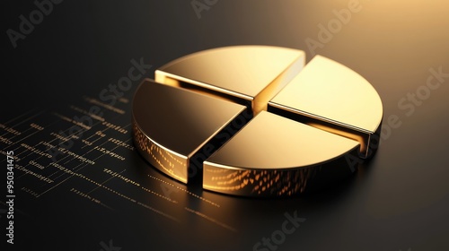 Gold and black pie chart with financial data displayed on a sleek, gold gradient background.