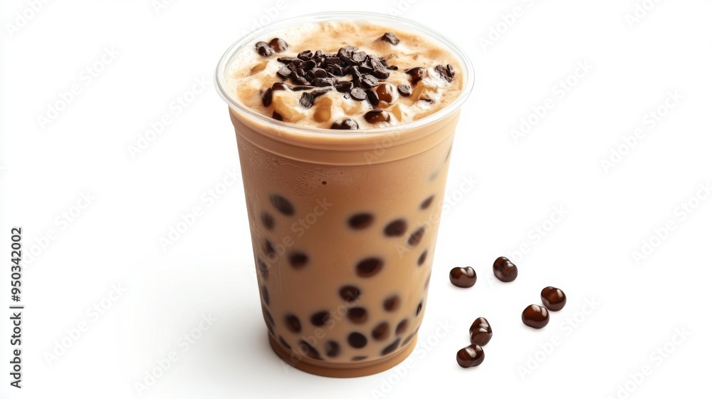A refreshing cup of bubble tea with tapioca pearls, set against a clean white background, showcasing its vibrant colors and texture. A refreshing cup of bubble tea with tapioca pearls, set against a clean white background, showcasing its vibrant colors and texture.