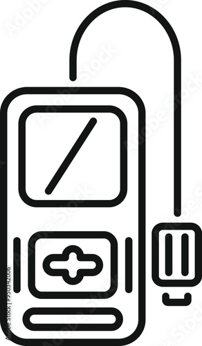 Simple line icon of a portable glucometer device measuring blood sugar level for diabetes treatment