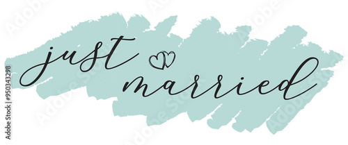 JUST MARRIED hand lettering, vector illustration. Hand drawn lettering card background. Modern handmade calligraphy. Hand drawn lettering element for your design in eps 10