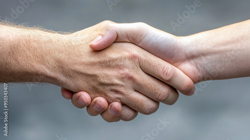 Firm handshake between two individuals in a neutral setting