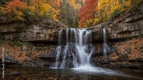 waterfall in autumn forest