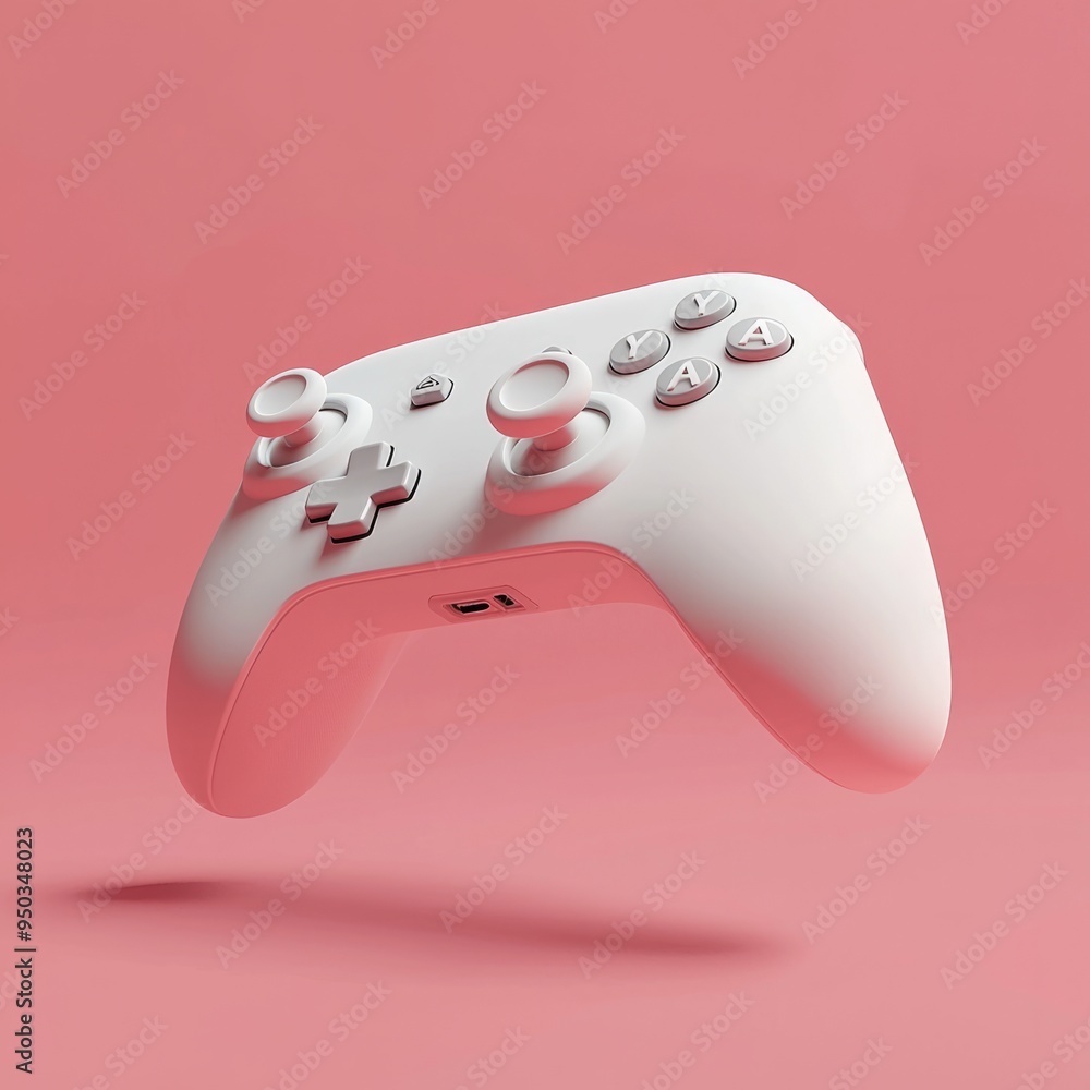 Wireless white portable game controller floating in the air on a solid color background, cartoon style Wireless white portable game controller floating in the air on a solid color background, cartoon style
