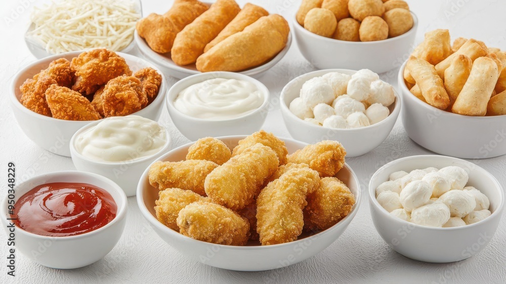 Variety of frozen snack foods like mozzarella sticks and chicken wings, Frozen appetizers, Party food Variety of frozen snack foods like mozzarella sticks and chicken wings, Frozen appetizers, Party food