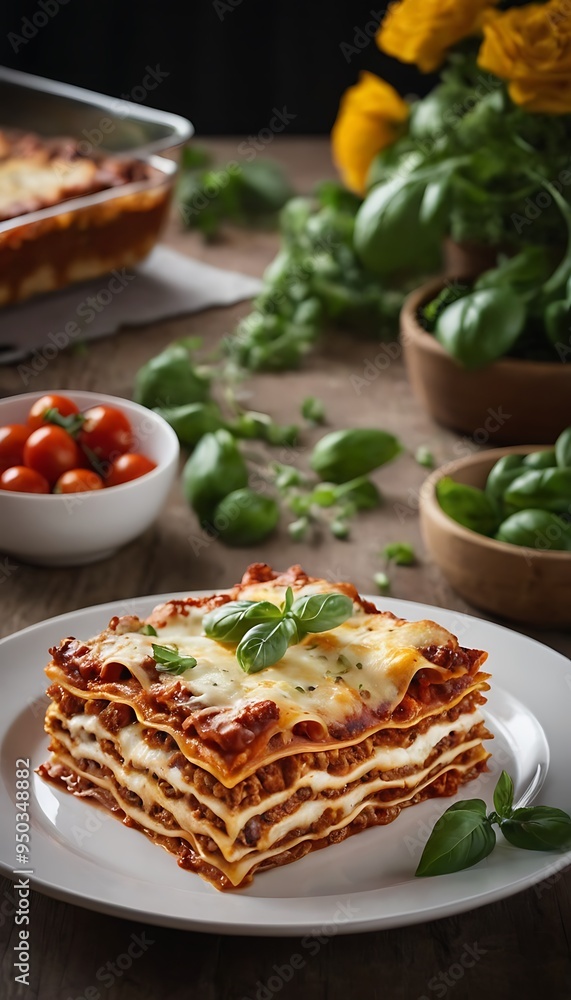 Delicious Lasagna Bolognese, featuring layers of tender pasta, rich tomato sauce, savory ground beef, and melted cheese Delicious Lasagna Bolognese, featuring layers of tender pasta, rich tomato sauce, savory ground beef, and melted cheese
