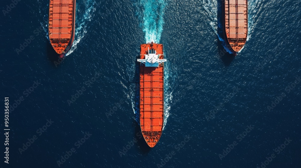 Cargo Ships Sailing in Blue Ocean Aerial View Cargo Ships Sailing in Blue Ocean Aerial View