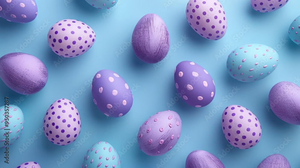 Colorful Easter eggs with polka dot pattern on a blue background. Colorful Easter eggs with polka dot pattern on a blue background.