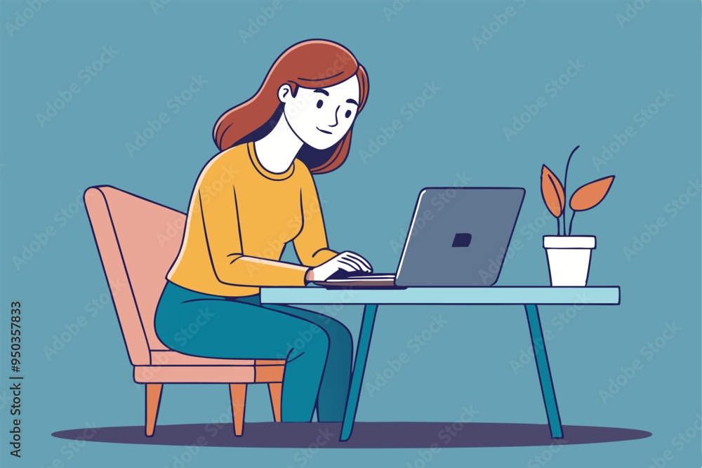 women working with laptop skatch art vector illustration women working with laptop skatch art vector illustration