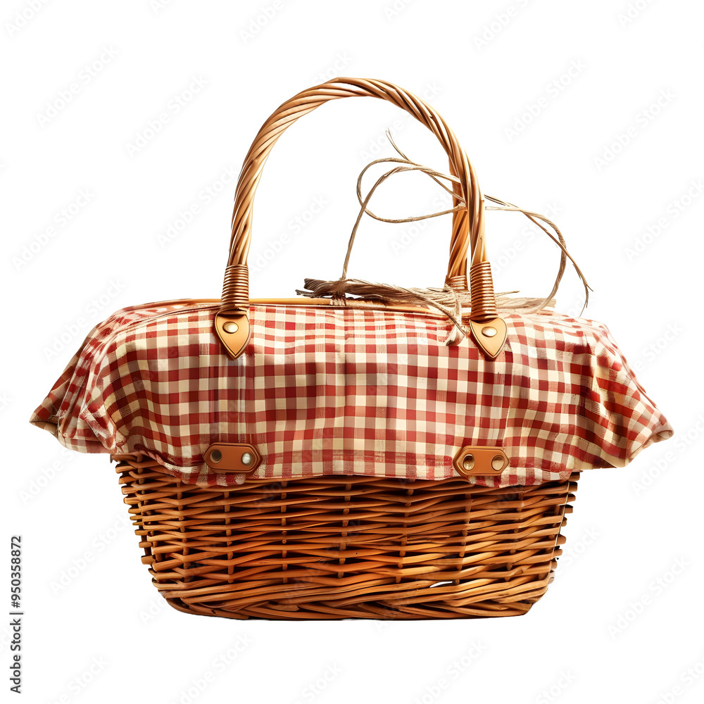 Picnic Basket with Red and White Checkered Cloth Picnic Basket with Red and White Checkered Cloth