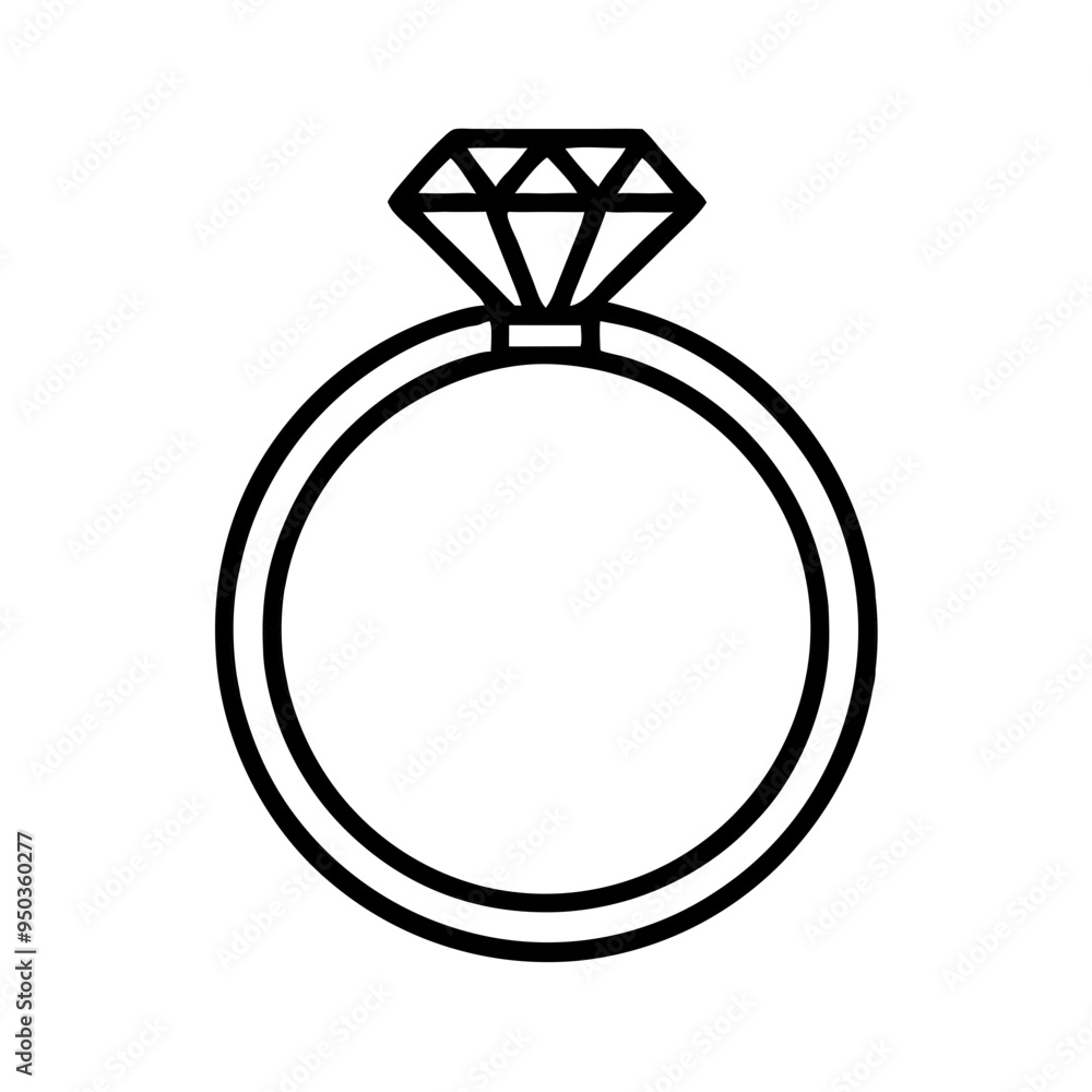wedding ring outline icon with diamond, simple flat vector illustration with lines, black and white wedding ring outline icon with diamond, simple flat vector illustration with lines, black and white