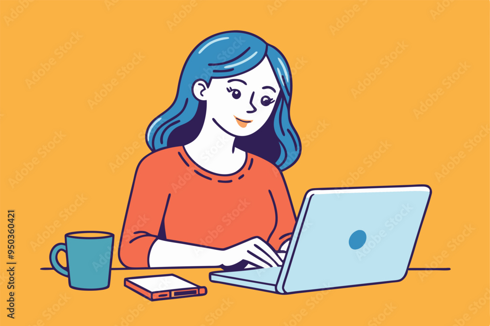 women working with laptop skatch art vector illustration women working with laptop skatch art vector illustration