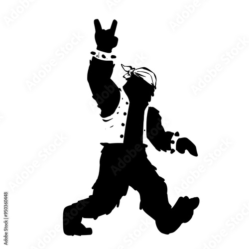Silhouette of Bigfoot Making Rock 'n' Roll Hand Gesture Vector Illustration