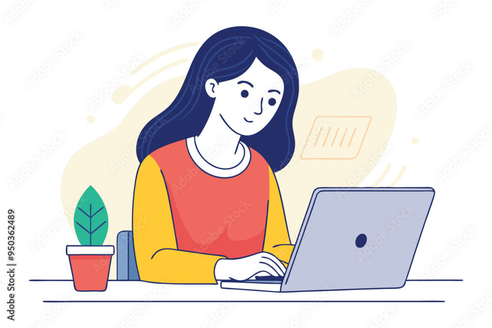 women working with laptop skatch art vector illustration women working with laptop skatch art vector illustration