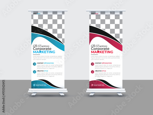 Creative corporate roll up banner eye catchy gradient multiple color banner design vector template